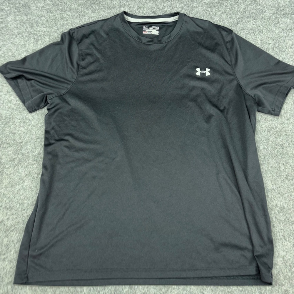 Under Armour HeatGear T Shirt Mens XL Black Short Sleeve Athletic Gym Logo Top
